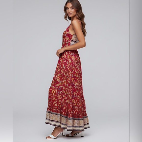 Red Boho Floral Print Ruffle Hem Cami Dress - Picture 3 of 8